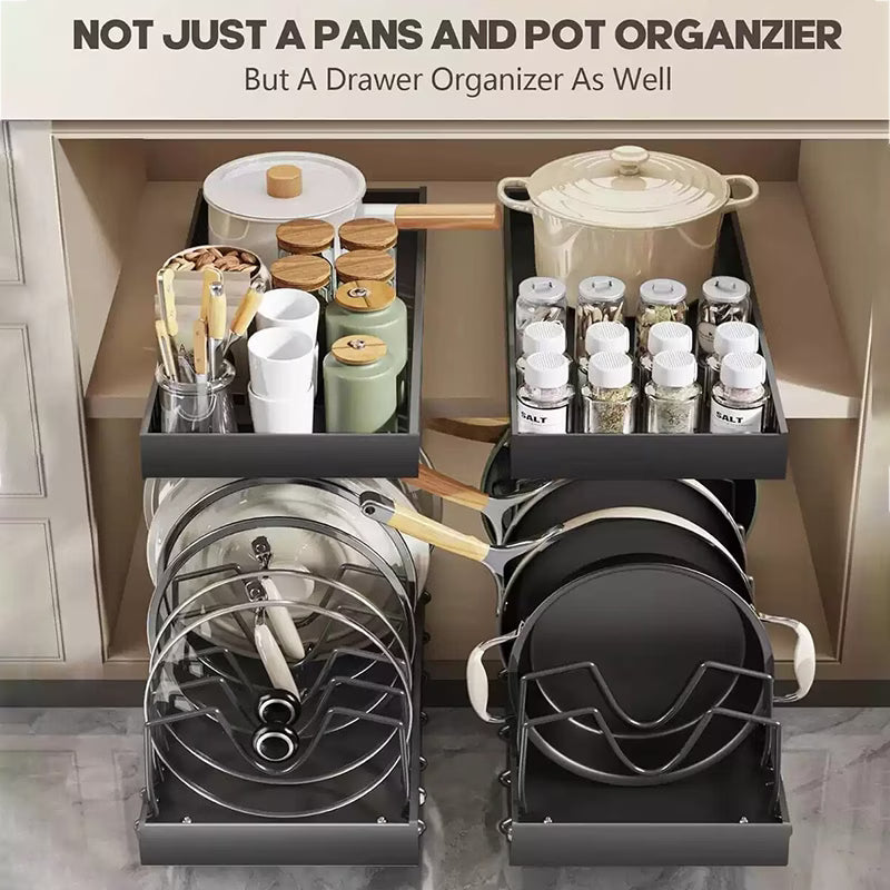 Pull-Out Pots & Pans Organizer – Sliding Kitchen Cabinet Storage Rack