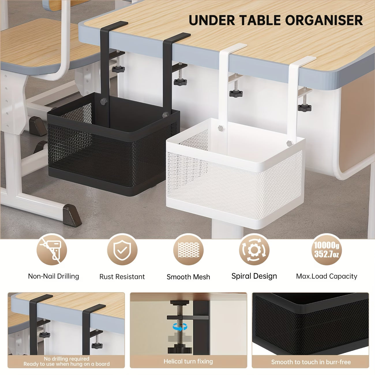 Under Desk Storage Organizer – Desk Side Workspace Holder