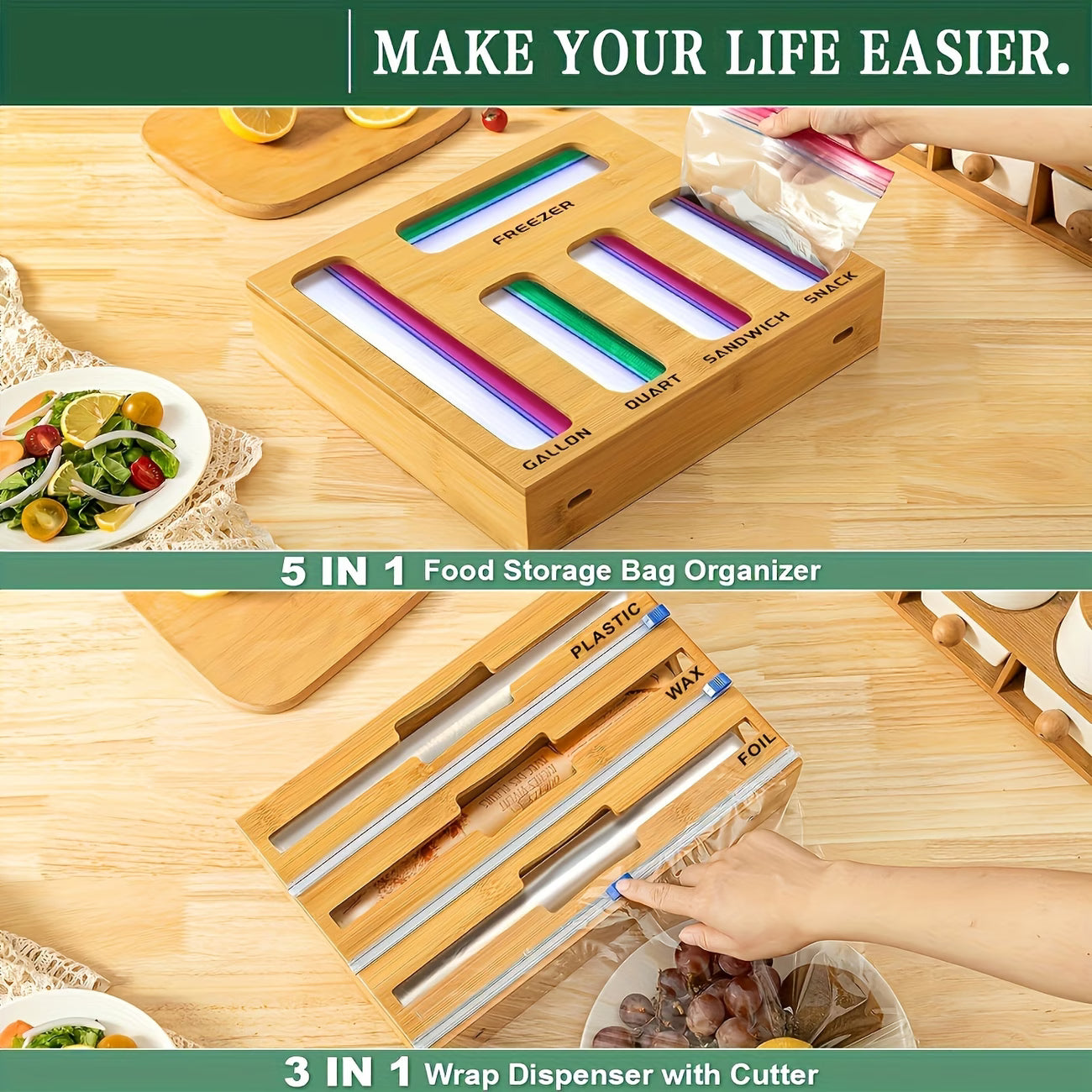9-in-1 Bamboo Drawer Organizer – (Save Time & Space)