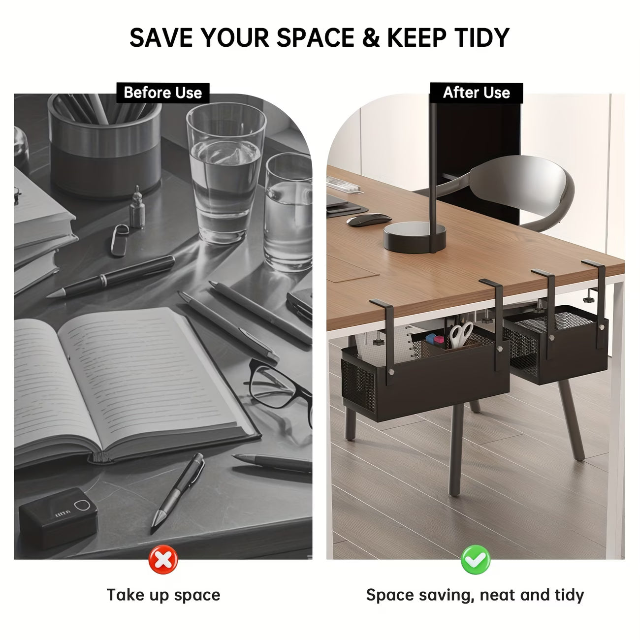 Under Desk Storage Organizer – Desk Side Workspace Holder